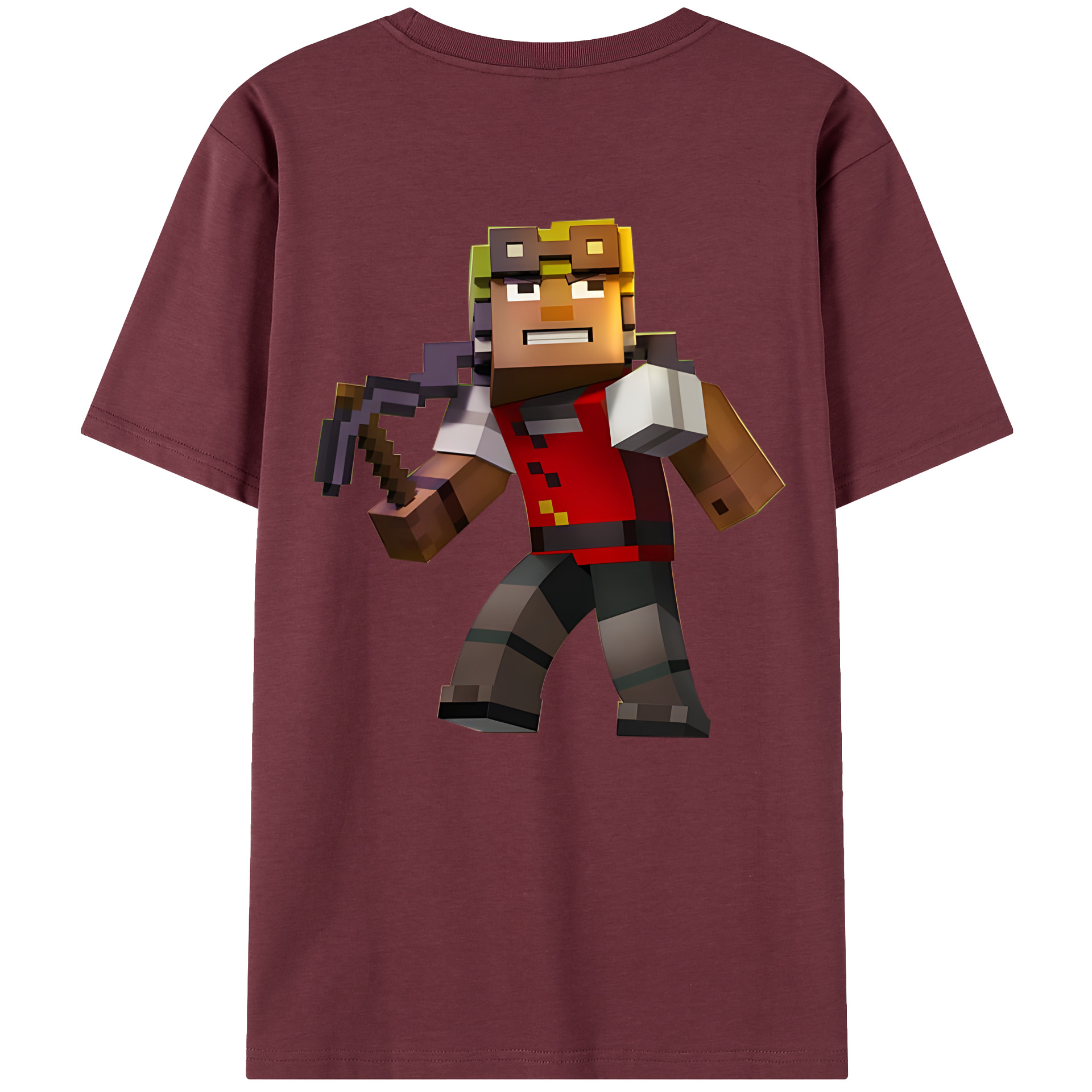 （画像用） マインクラフト ブロックの世界 Minecraft MC Block world 綿100％半袖Tシャツ（背面プリント）
